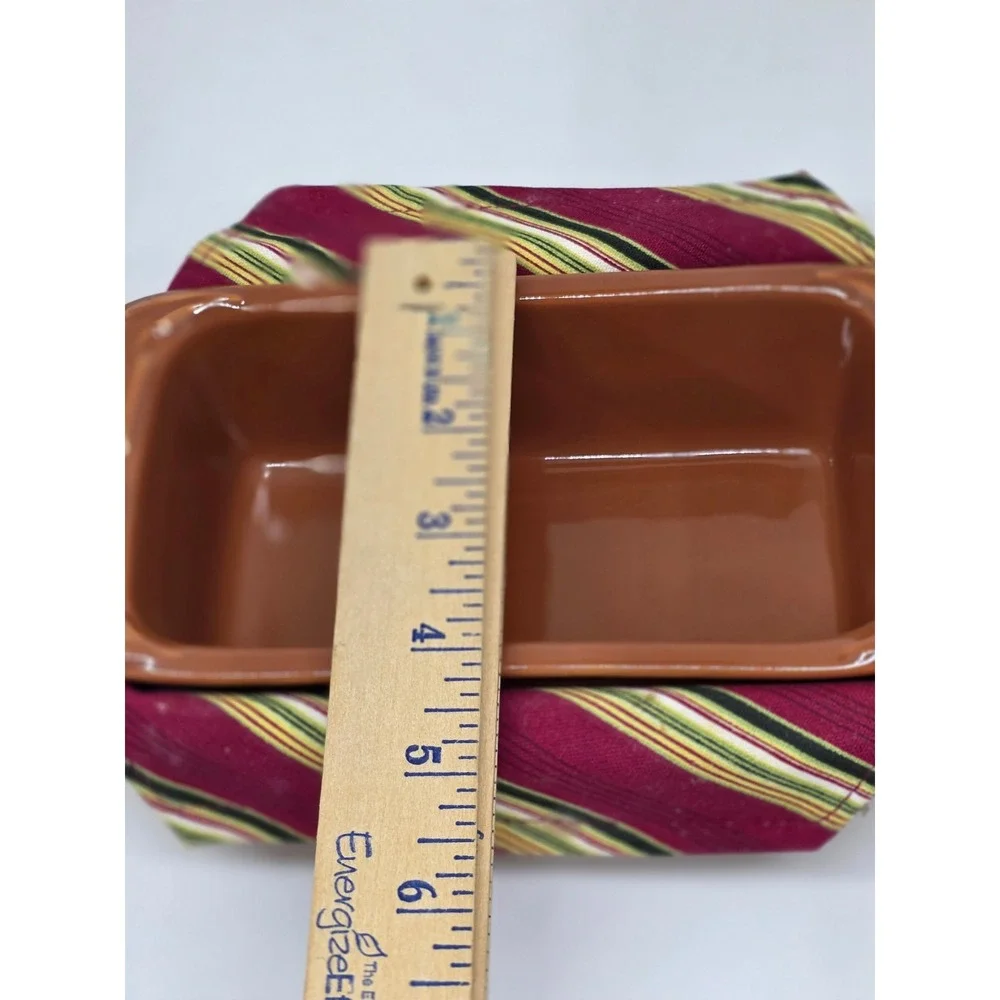 Longaberger Holiday Helper Basket Brown Red Striped Liner Pottery Casserole Dish